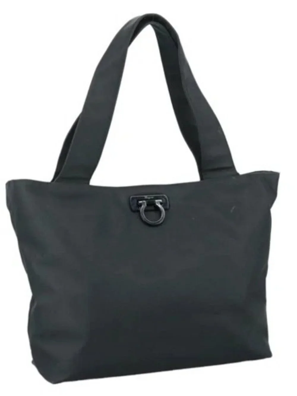 Salvatore Ferragamo Gancini Tote Bag PVC Canvas Black Auth kk413